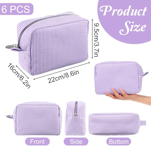 AojSup 6 Pcs Seersucker Makeup Bags Striped Makeup Bag Striped Women Large Travel Toiletry Organizer Preppy Storage Pouch for Embroidery Wedding Bridesmaid Bride Mom Gift - Image 3