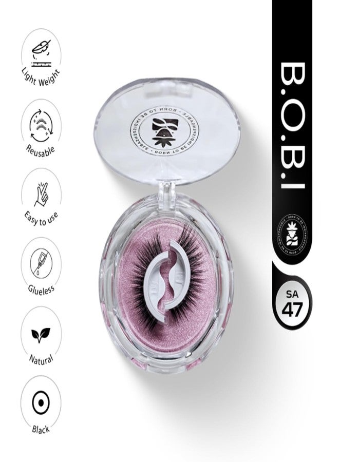 BOBI 47 Fox Lash Style Self-Adhesive Eyelashes | Outer Edge Lift for Bold Curved Look | No-Glue Stick-On Reusable Faux Lashes | Easy Application, Long Outer Strands | Natural Eye-Lifting Effect for Women - Image 2