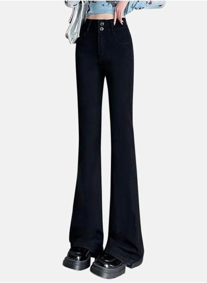 YUNIQEE Black Slim Fit High-Rise Bootcut Jeans