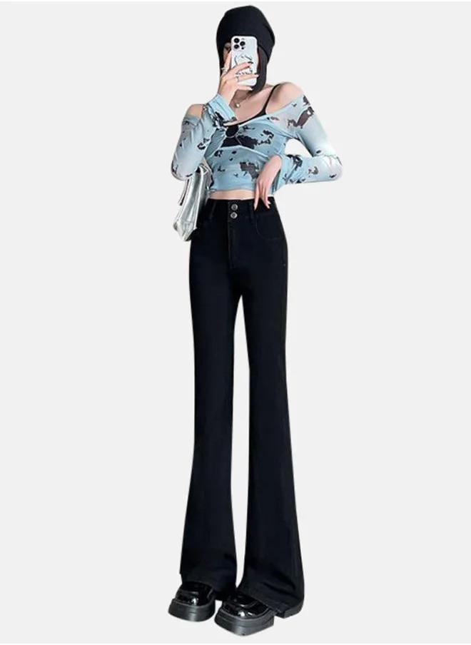 YUNIQEE Black Slim Fit High-Rise Bootcut Jeans