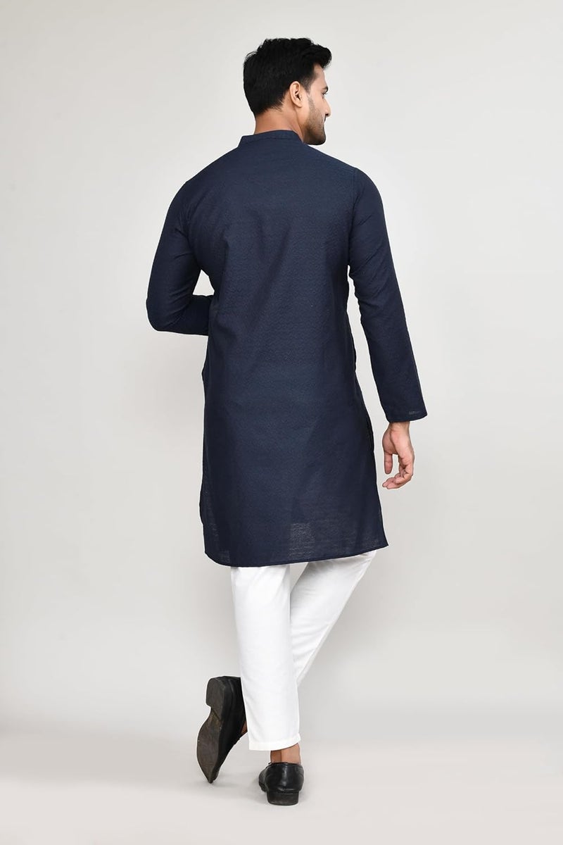 Polyfab Hathkargha Men’s Textured Cotton Kurta with White Pajama | Traditional Ethnic Wear for Festivals, Weddings & Parties - Image 2