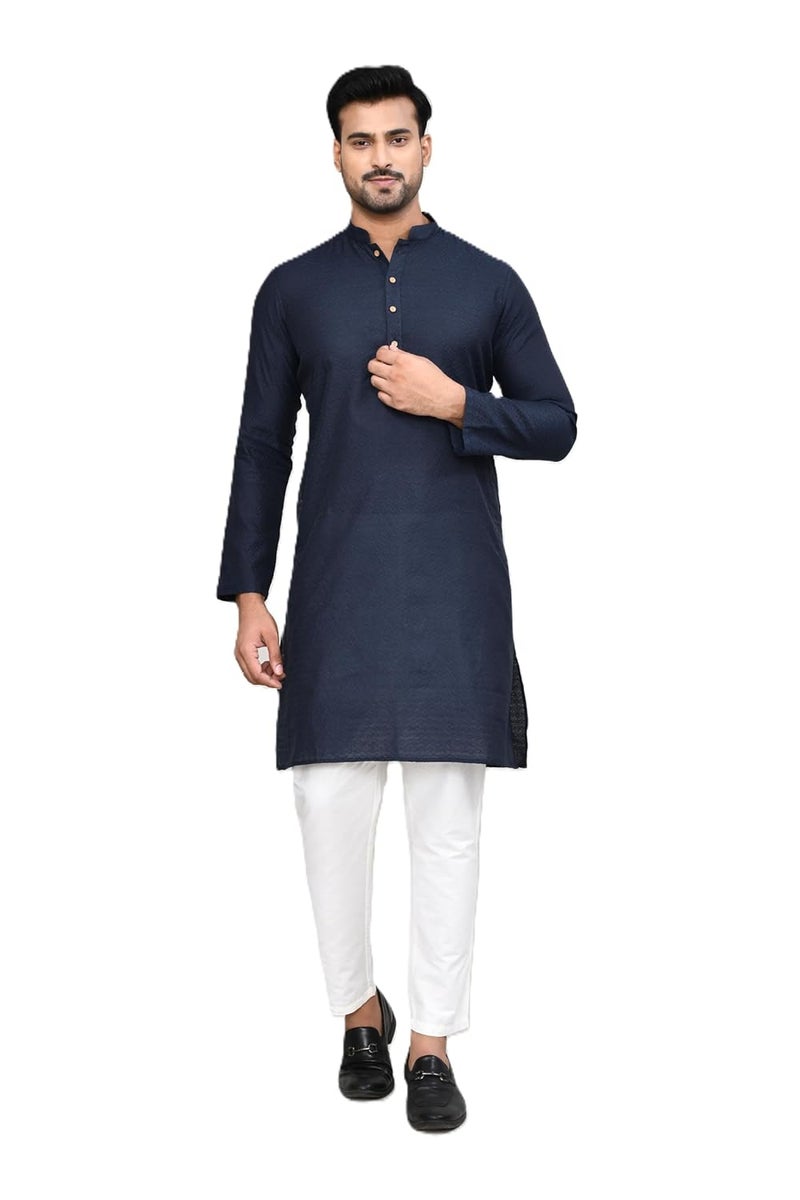 Polyfab Hathkargha Men’s Textured Cotton Kurta with White Pajama | Traditional Ethnic Wear for Festivals, Weddings & Parties - Image 1