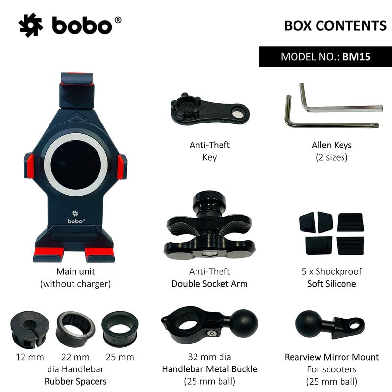 Bobo BM15 حامل هاتف محمول معدني مقاوم للاهتزاز ومضاد للسرقة ومقاوم للماء للدراجات النارية / الدراجات / السكوتر، مثالي للخرائط ونظام الملاحة GPS (أسود) - Image 5