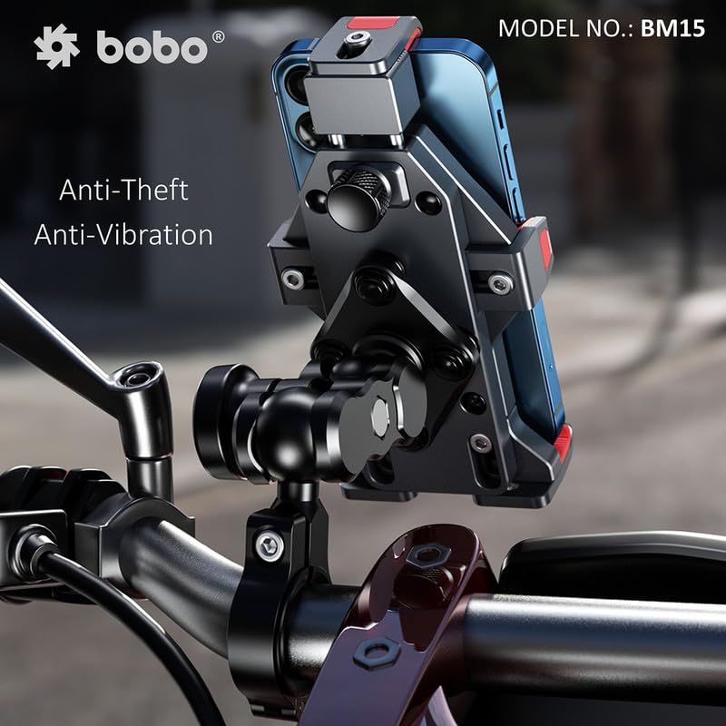 Bobo BM15 حامل هاتف محمول معدني مقاوم للاهتزاز ومضاد للسرقة ومقاوم للماء للدراجات النارية / الدراجات / السكوتر، مثالي للخرائط ونظام الملاحة GPS (أسود) - Image 3