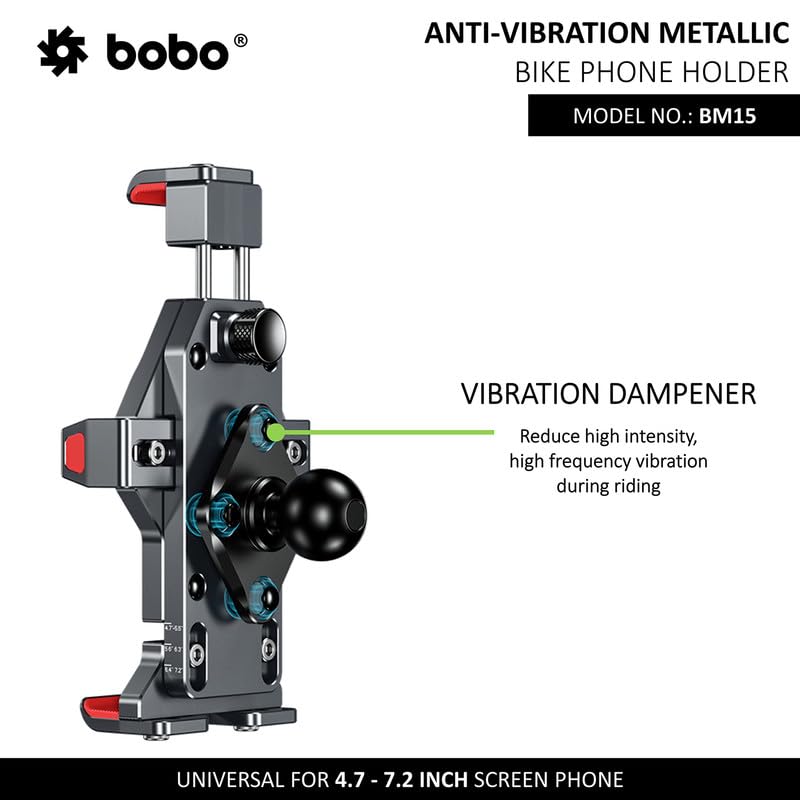 Bobo BM15 حامل هاتف محمول معدني مقاوم للاهتزاز ومضاد للسرقة ومقاوم للماء للدراجات النارية / الدراجات / السكوتر، مثالي للخرائط ونظام الملاحة GPS (أسود) - Image 2