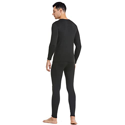 PISIQI Thermal Underwear Men Ultra-Soft Long Johns Set with Fleece Lined Base Layer Winter Skiing Warm Top & Bottom Black - Image 2