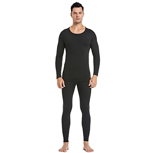PISIQI Thermal Underwear Men Ultra-Soft Long Johns Set with Fleece Lined Base Layer Winter Skiing Warm Top & Bottom Black - Image 1