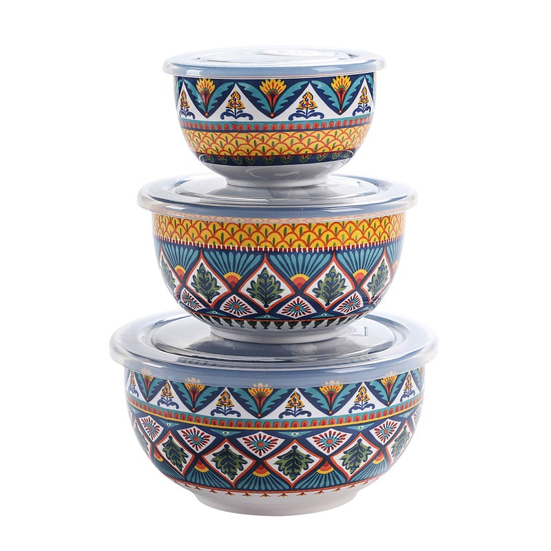Bico Bico Havana Ceramic Bowl with Air Tight Lid Set of 327oz 18oz 9oz each Prep bowls Food Storage Bowl for Salad Snacks Fruits Microwave and Dishwasher Safe 