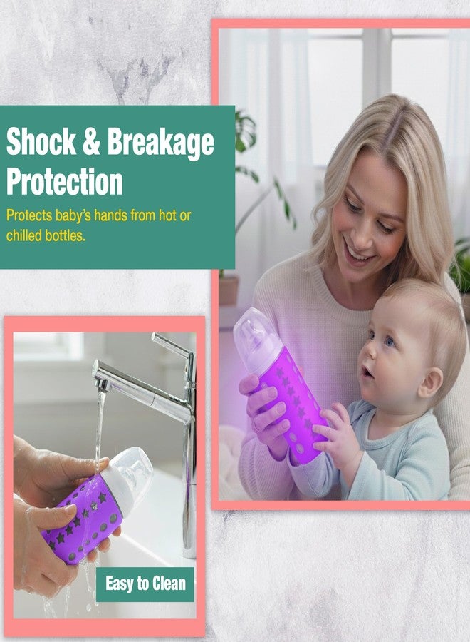 سيف-أو-كيد غطاء زجاجة سيليكون نقي خالٍ من مادة BPA من Safe-O-Kid - غطاء ناعم وغير سام لحماية زجاجات الأطفال، آمن للصغار، متين، سهل التنظيف، سعة 250 مل، لون بنفسجي - عبوة من 4 قطع - Image 3