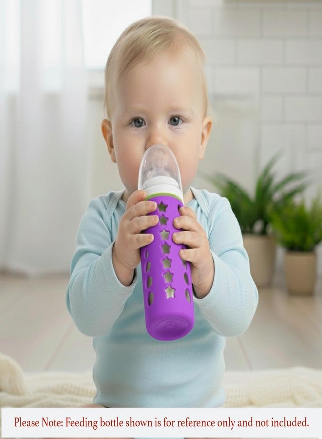 سيف-أو-كيد غطاء زجاجة سيليكون نقي خالٍ من مادة BPA من Safe-O-Kid - غطاء ناعم وغير سام لحماية زجاجات الأطفال، آمن للصغار، متين، سهل التنظيف، سعة 250 مل، لون بنفسجي - عبوة من 4 قطع - Image 2