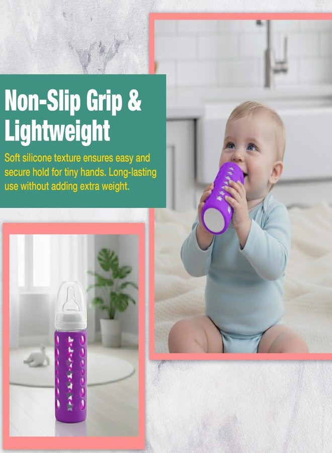 سيف-أو-كيد غطاء زجاجة سيليكون نقي خالٍ من مادة BPA من Safe-O-Kid - غطاء ناعم وغير سام لحماية زجاجات الأطفال، آمن للصغار، متين، سهل التنظيف، سعة 250 مل، لون بنفسجي - عبوة من 4 قطع - Image 5