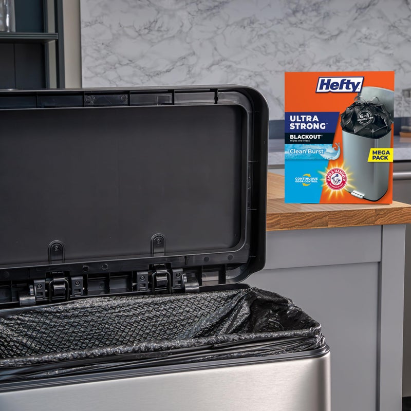Hefty Ultra Strong Trash Bags, Black Tall Kitchen Trash Bags 13 Gallon Size, Break Resistant Drawstring Enclosure, Continuous Odor Control, Blackout, Clean Burst Scent, 110 Bags - Image 2