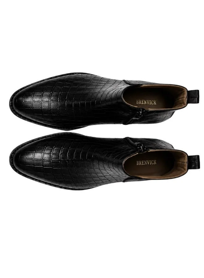 Brenvick Black Brenvick Vittorio Premium Croc Chelsea Boots for Men Black Round Toe | Leather Look Slip-On Ankle Boots | Elastic Side Panels | Smart Casual & Formal Wear for Men | Best Price UAE