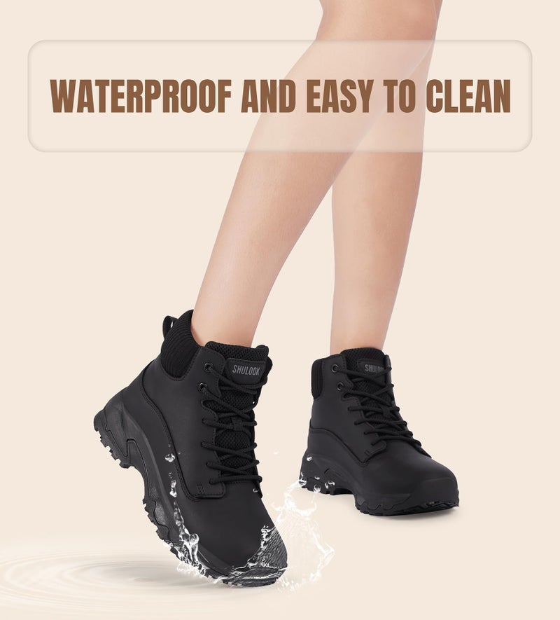 SHULOOK Non Slip Work Boots for Women Slip-Resistant Shoes Waterproof Food Service Chef Kitchen Restaurant Working Casual Comfortable Ankle Boot Outdoor Walking Booties Sneakers Black Size 6.5 - Image 4