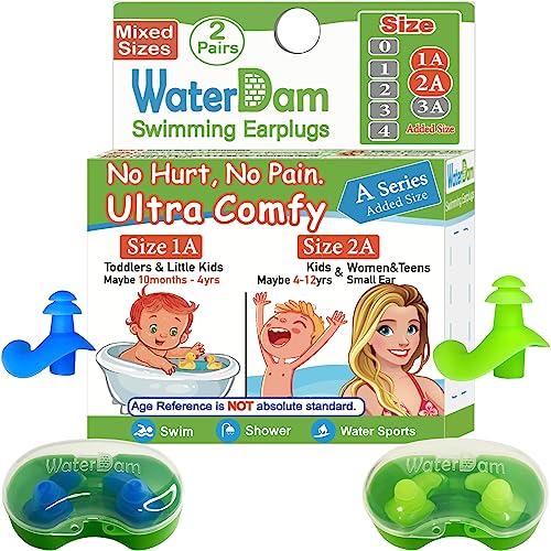 WaterDam A-Series Swimming Ear Plugs Ultra Comfy Great Waterproof Earplugs (Mixed Sizes, Size 1A+2A: Kids & Small Ear Women&Teens (Blue Green)) - Image 1