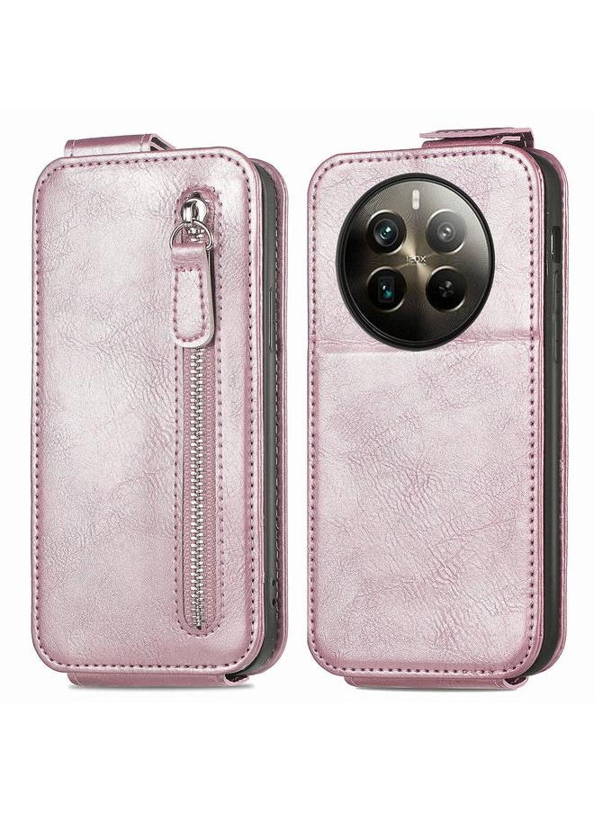 Generic For Realme 12 Pro+ Zipper Wallet Vertical Flip Leather Phone Case(Pink) 