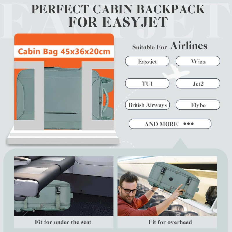 Hayayu for Easyjet Cabin Bag 45x36x20 New Easyjet, Waterproof Underseat Cabin Bag Travel Backpack Cabin Backpack With Charging Port and Anti Theft Pocket - Image 2