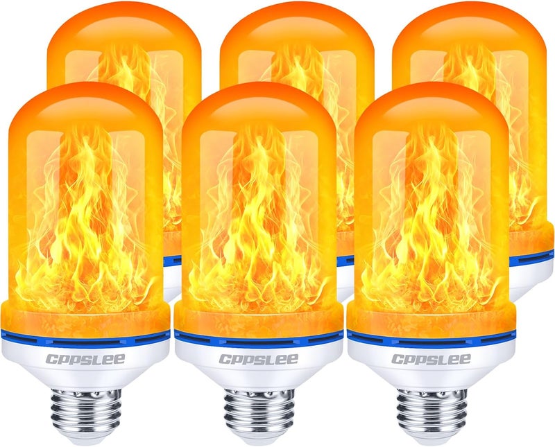 CPPSLEE Upgraded LED Flame Light Bulbs, 4 Modes Flickering Light Bulbs, E26 Base Fire Flame Bulb for Halloween Decorations Outdoor, Christmas Lights Patio Indoor Home Decor (Yellow, 6 Pack) - Image 1