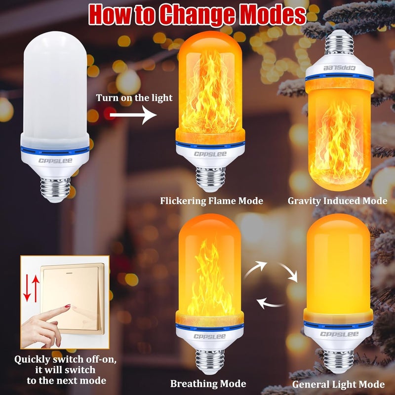 CPPSLEE Upgraded LED Flame Light Bulbs, 4 Modes Flickering Light Bulbs, E26 Base Fire Flame Bulb for Halloween Decorations Outdoor, Christmas Lights Patio Indoor Home Decor (Yellow, 6 Pack) - Image 5