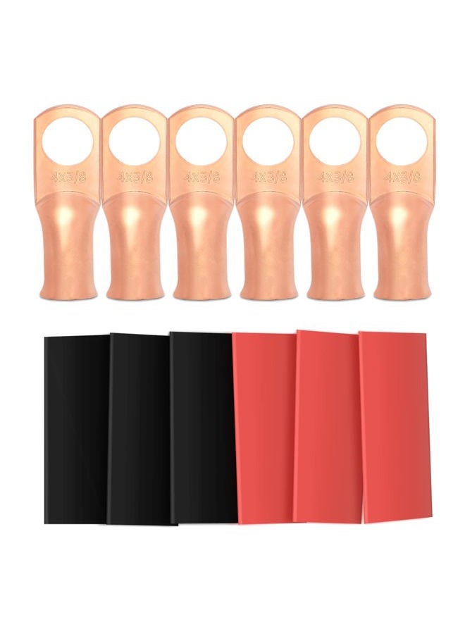 Sanuke 4 Gauge - 3/8" Battery Terminal Connectors, Copper Wire Lugs Assortment Battery Cable Ends with 3:1 Heat Shrink Tubing - Image 1