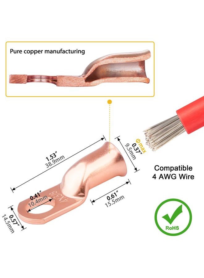 Sanuke 4 Gauge - 3/8" Battery Terminal Connectors, Copper Wire Lugs Assortment Battery Cable Ends with 3:1 Heat Shrink Tubing - Image 4