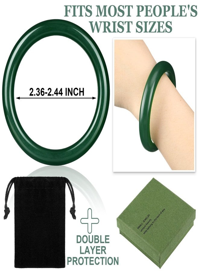 Landical 2.4'' Natural Jade Bracelet for Women Jade Bangle Bracelets with Box Good Luck Bangle Wedding Mother's Day Gift, inner diameter 2.36-2.44 inches, natural green jade, natural green jade - Image 2