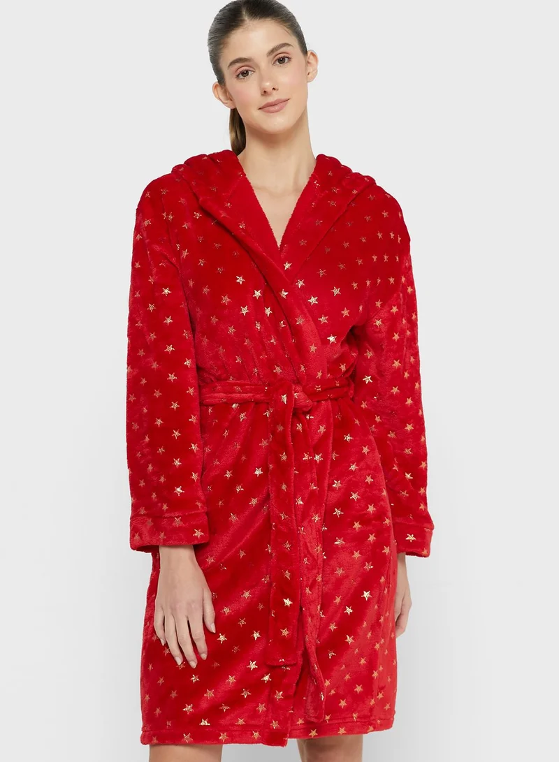 Loungeable Hooded Tie Detail Robe