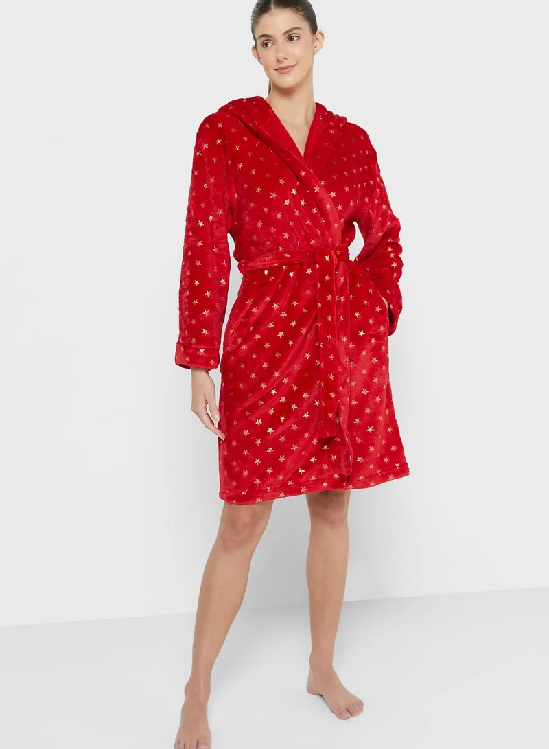 Loungeable Hooded Tie Detail Robe