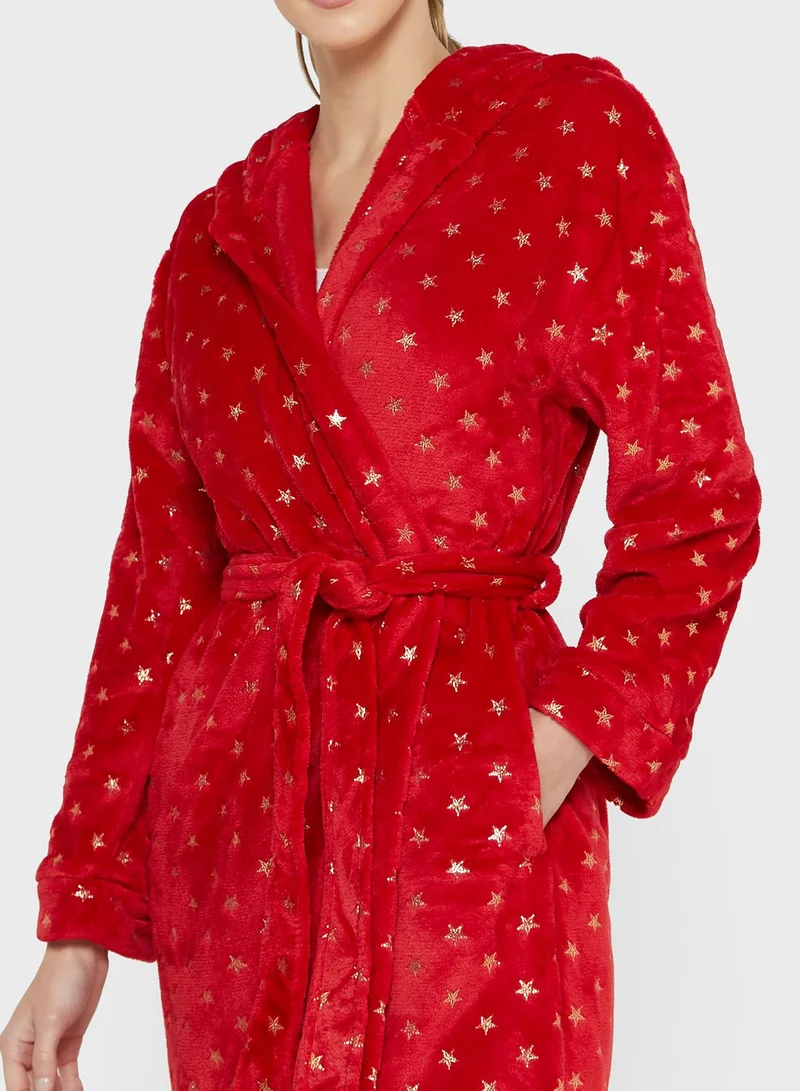 Loungeable Hooded Tie Detail Robe
