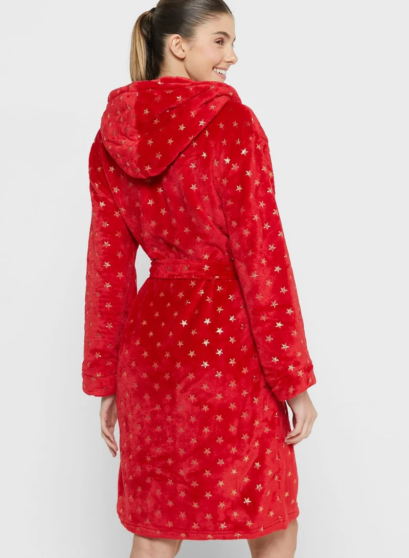 Loungeable Hooded Tie Detail Robe