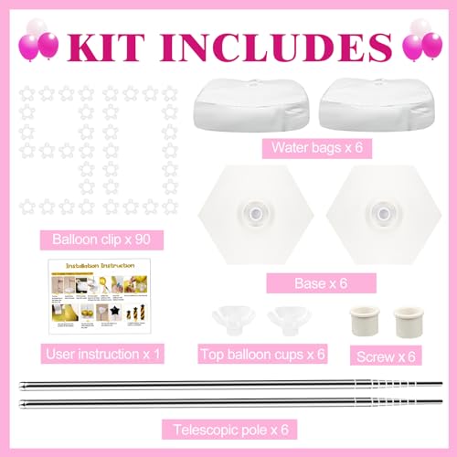 HEYTIMI 6 Set HeavyDuty Balloon Column Stand Kit for Floor 66ft Adjustable Metal Telescopic Balloon Tower with Base for Birthday Wedding Baby Shower Graduation Party Outdoor Indoor Decorations - Image 5