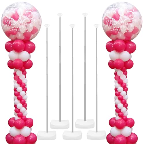 HEYTIMI 6 Set HeavyDuty Balloon Column Stand Kit for Floor 66ft Adjustable Metal Telescopic Balloon Tower with Base for Birthday Wedding Baby Shower Graduation Party Outdoor Indoor Decorations - Image 1