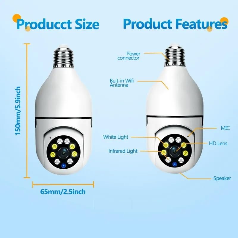 INVICTO WiFi CCTV Camera E27 MODEL1080p Wireless PTZ Bulb Shape V380 Pro Indoor 360 Smart Home Security Camera Light Vision 24x7 Continuous Recording with Motion Sensor LED Lights - Image 3