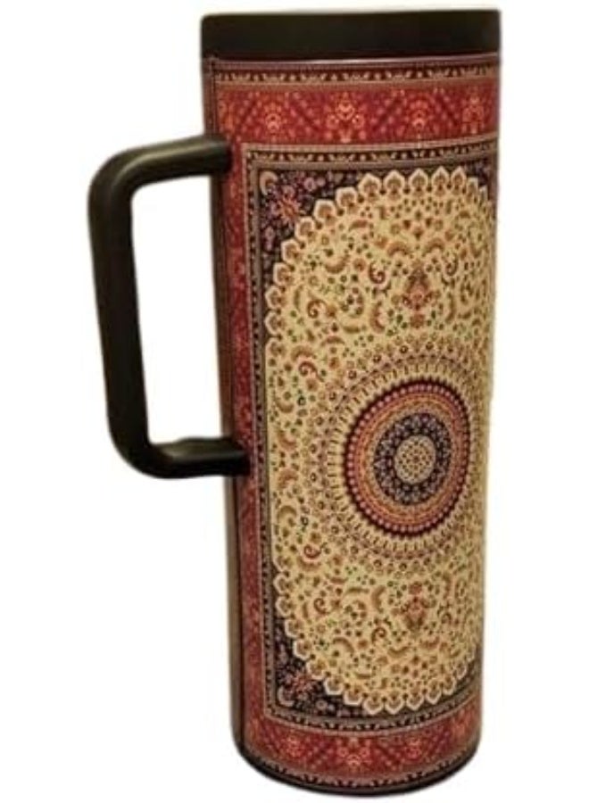Decorative Carafe with Persian Carpet Pattern, Double-Wall Coffee and Tea Flask, 1L Capacity, Hot and Cold Beverage Storage, Black and Red. - Image 1