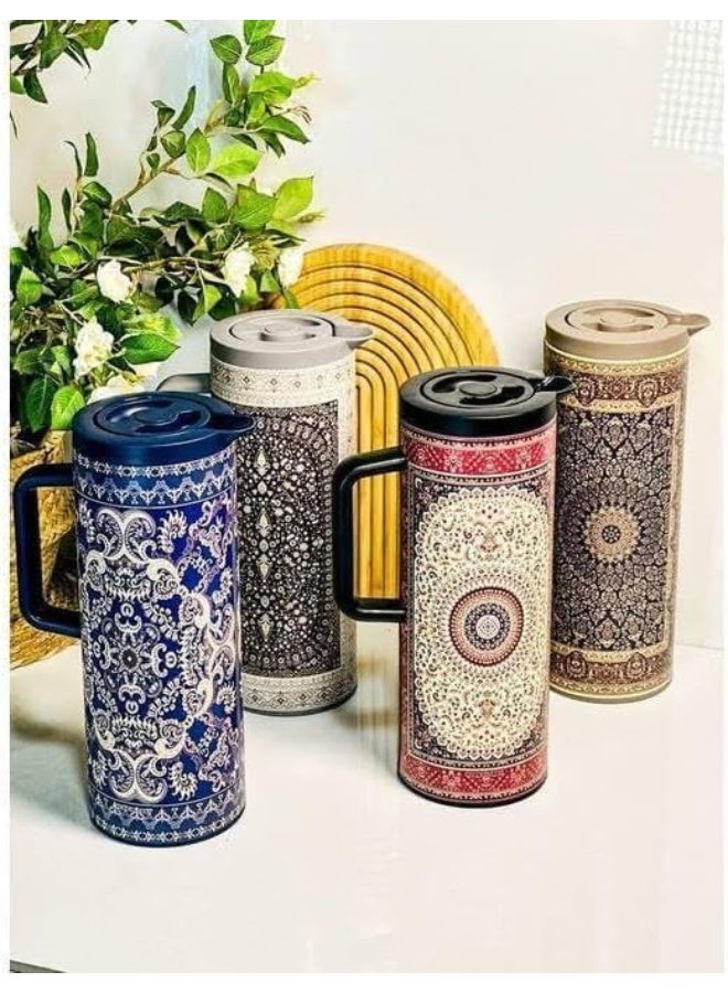 Decorative Carafe with Persian Carpet Pattern, Double-Wall Coffee and Tea Flask, 1L Capacity, Hot and Cold Beverage Storage, Black and Red. - Image 4