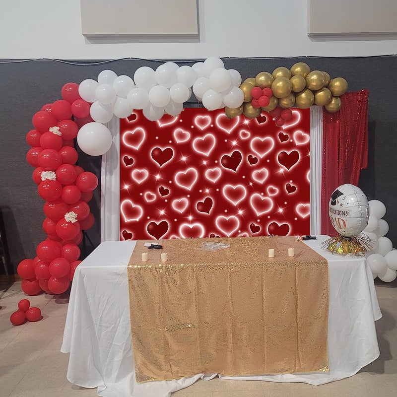 RUYI Early 2000s Backdrop for Red Heart Party Photo Backdrops 7x5FT Glitter Heart Sweet 16 18th 21th 30th Women Men Happy Birthday Photography Background Selfile Wall Decor - Image 3