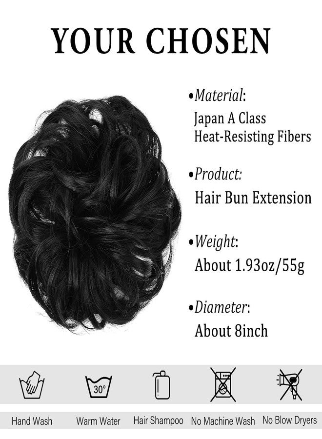 Sankrityayan Large Messy Bun Hair Piece Wavy Curly & Jet Black Scrunchies Synthetic Chignon Ponytail Hair Extensions Thick Updo Hairpieces Ideal for Women - Image 2