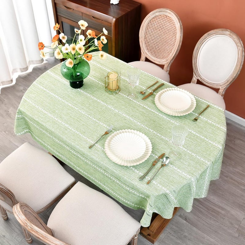Monibana Rustic Oval Cotton Linen Tablecloths Embroidered Farmhouse Spring Table Cloths Kitchen Dining Room Party Tablecloth Table Cover for Oval Tables 60 x 120 Inches Sage Green - Image 2