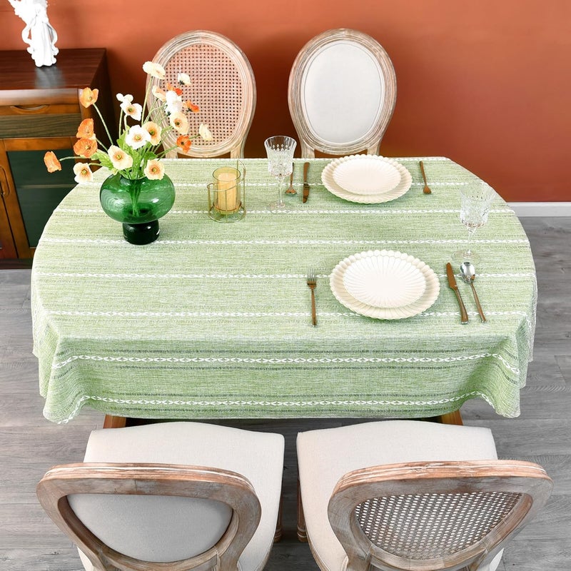 Monibana Rustic Oval Cotton Linen Tablecloths Embroidered Farmhouse Spring Table Cloths Kitchen Dining Room Party Tablecloth Table Cover for Oval Tables 60 x 120 Inches Sage Green - Image 4