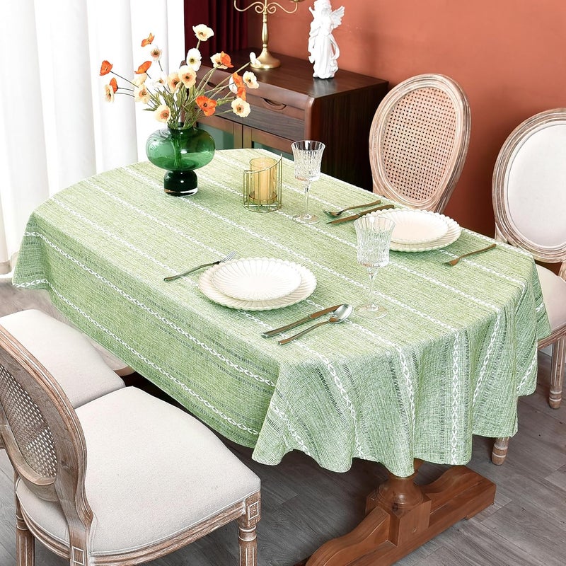 Monibana Rustic Oval Cotton Linen Tablecloths Embroidered Farmhouse Spring Table Cloths Kitchen Dining Room Party Tablecloth Table Cover for Oval Tables 60 x 120 Inches Sage Green - Image 1