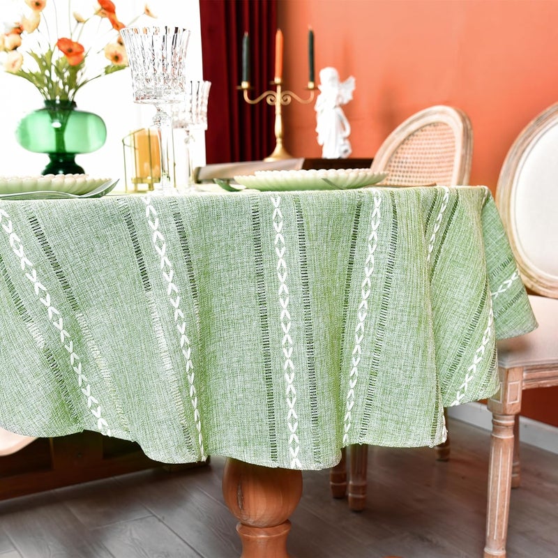 Monibana Rustic Oval Cotton Linen Tablecloths Embroidered Farmhouse Spring Table Cloths Kitchen Dining Room Party Tablecloth Table Cover for Oval Tables 60 x 120 Inches Sage Green - Image 5