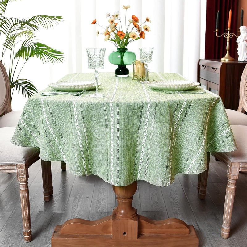 Monibana Rustic Oval Cotton Linen Tablecloths Embroidered Farmhouse Spring Table Cloths Kitchen Dining Room Party Tablecloth Table Cover for Oval Tables 60 x 120 Inches Sage Green - Image 3
