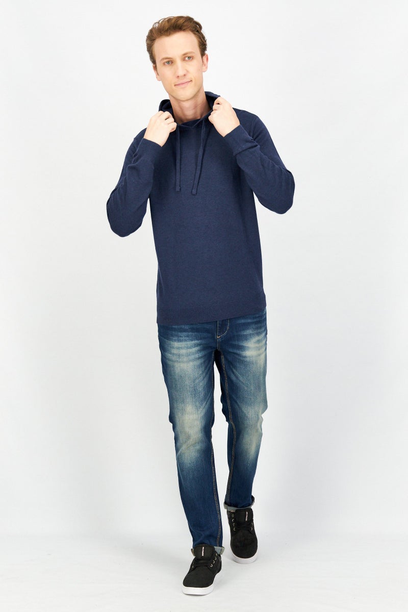 Sorbino Men Hood With Drawstring Long Sleeve Plain Hoodies, Navy Blue  - Image 3