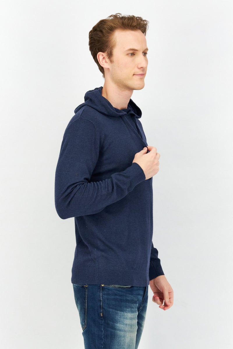Sorbino Men Hood With Drawstring Long Sleeve Plain Hoodies, Navy Blue  - Image 2