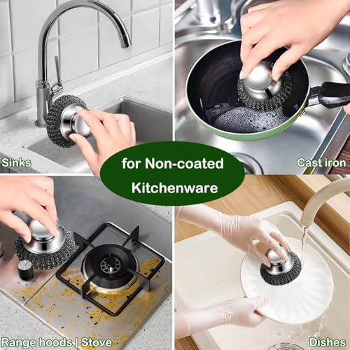 AFunCrafter Steel Wool Scrubber with 2 Handles & 3 Replacement Wire Sponge(Scouring Pads) - Stainless Metal Cleaner Heavy Duty Brush for Pots, Pans, Cast Iron, Grill, Sink, Dishes, Stove, Kitchen Deep Clean - Image 4