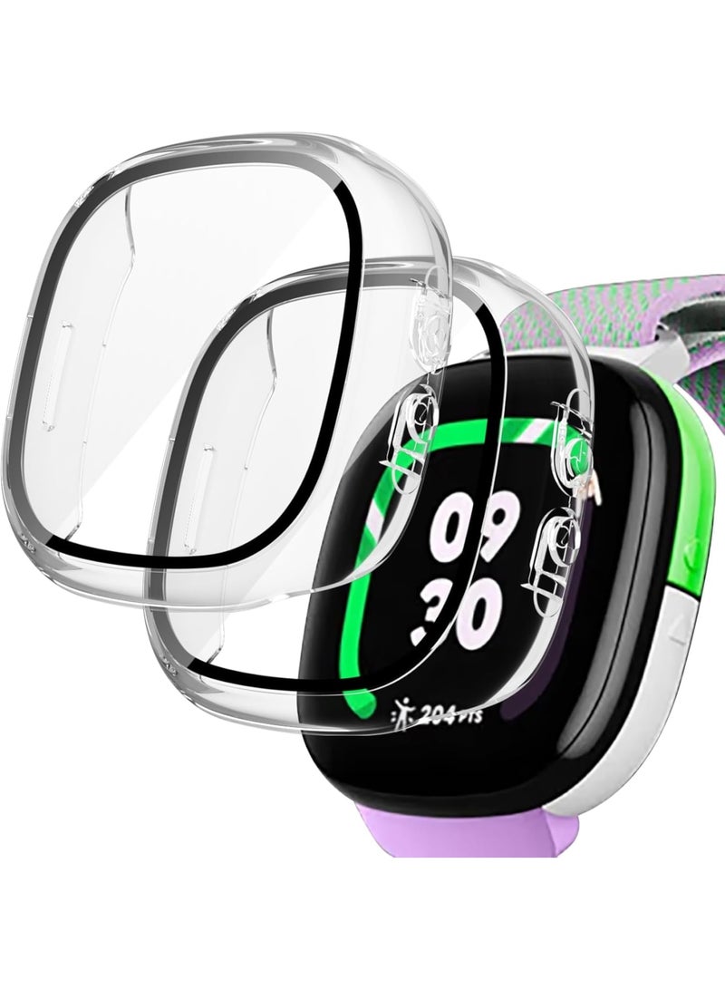 SYOSI Screen Protector Compatible with Fitbit Google Ace LTE, 2 Pack Tempered Glass Full Coverage Hard PC Case with All-Around Protective Bumper, Scratch Resistant and Touch Sensitive for Smart Watch - Image 1