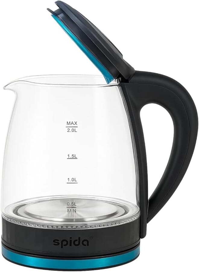 Spida SPD-DL3088 2L 2000W Electric Kettle – Glass Body with LED Light – Stylish and safe design with visible boiling.