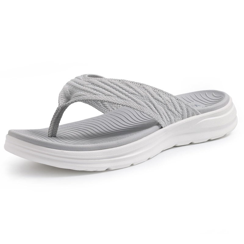 KIDMI Women's Arch Support Flip Flops with Soft Cushion Comfortable Summer Beach Slip On Walking Thong Sandals, Grey size 39 - Image 1