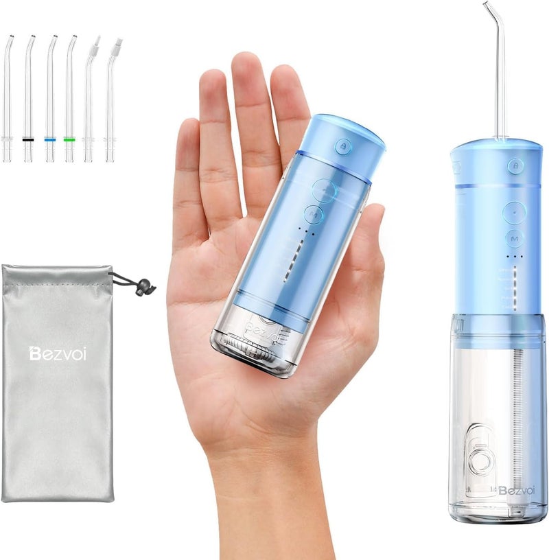 Bezvoi Water Flosser Mini Cordless Portable 5 Modes Travel Water Dental Floss with Telescopic Water Tank IPX7 Waterproof Oral Irrigator for Teeth Cleaning GumsOrthodonticBraces Care Sky Blue - Image 2