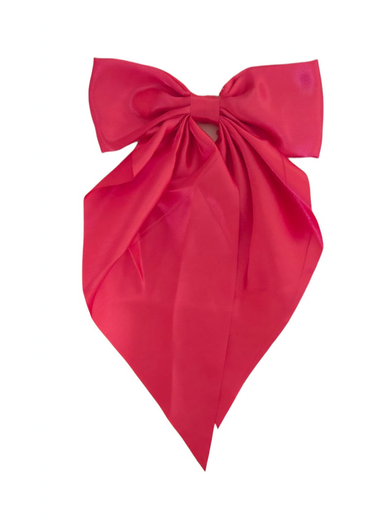 Satin Single Layered Raspberry Red Hair Bow Barrette